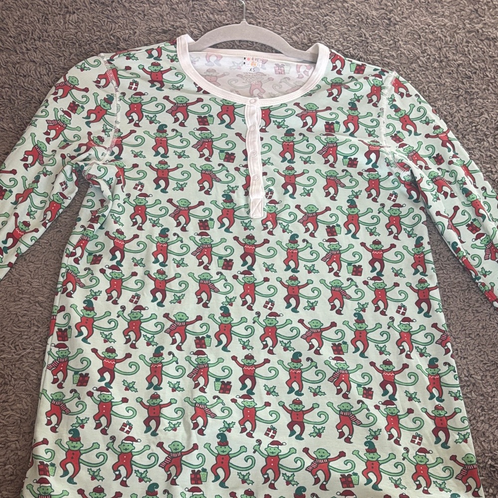 Roller Rabbit Mint Green Holiday Monkey Print Pajama Nightgown